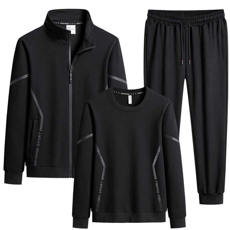 Herren Dreiteiliges Performance-Trainingsset mit Stehkragen-Zipjacke, Rundhals-Sweater & tapered Jogginghose Nord Taschen