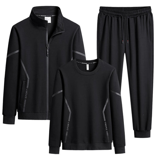 Herren Dreiteiliges Performance-Trainingsset mit Stehkragen-Zipjacke, Rundhals-Sweater & tapered Jogginghose Nord Taschen