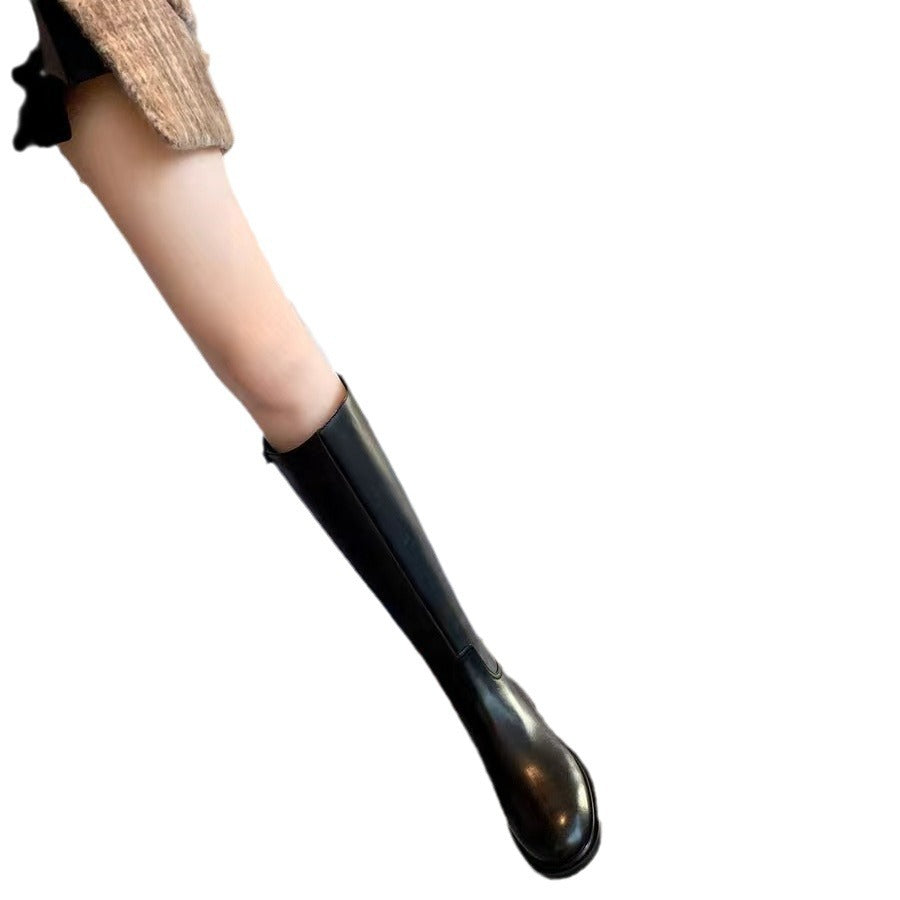 Damen Kniehohe Glattleder-Stiefel mit schlanker Silhouette und flacher Profilsohle Nord Taschen