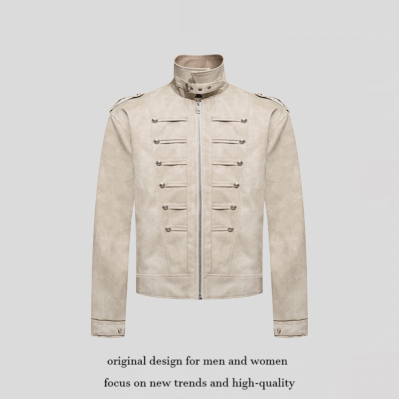 Herren Kurzjacke im Military-Marching‑Look aus Velourslederimitat mit Stehkragen & Zierknöpfen Nord Taschen