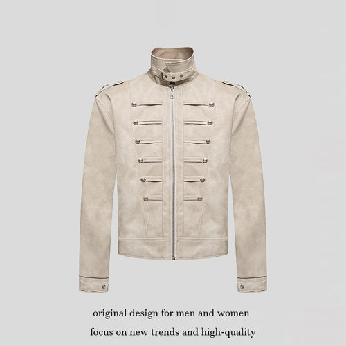 Herren Kurzjacke im Military-Marching‑Look aus Velourslederimitat mit Stehkragen & Zierknöpfen Nord Taschen