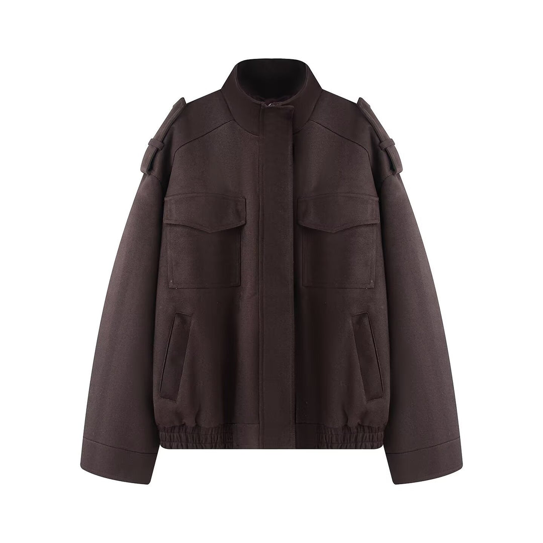 Damen Wollmix-Blouson mit Schulterklappen, aufgesetzten Brusttaschen und elastischem Saum Nord Taschen