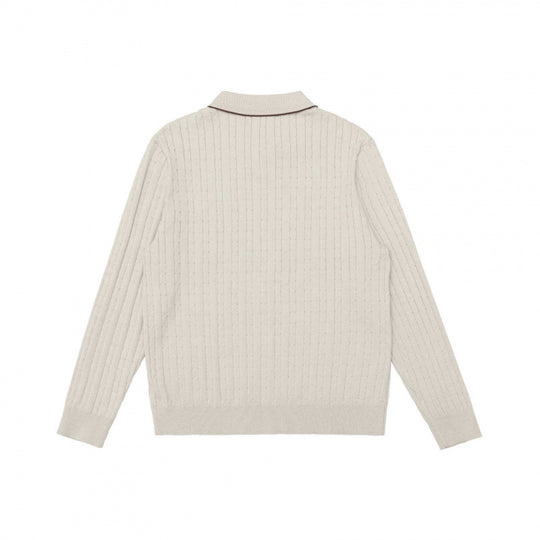 Herren Polokragen-Strickpullover mit Zopfmuster und feiner Knopfleiste Nord Taschen