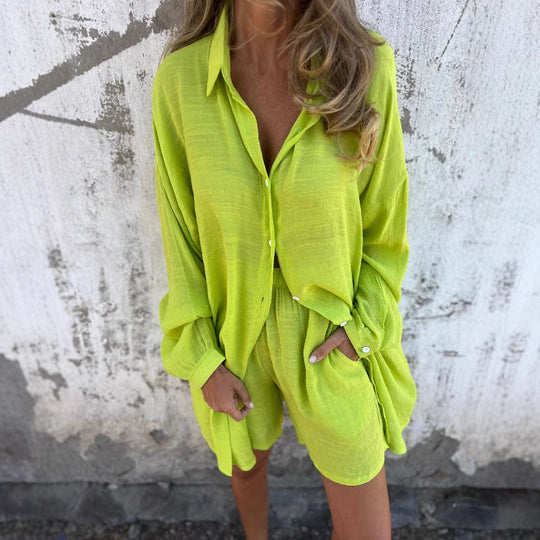 Damen Langärmlige Hemdbluse im Oversize-Stil mit Knopfleiste