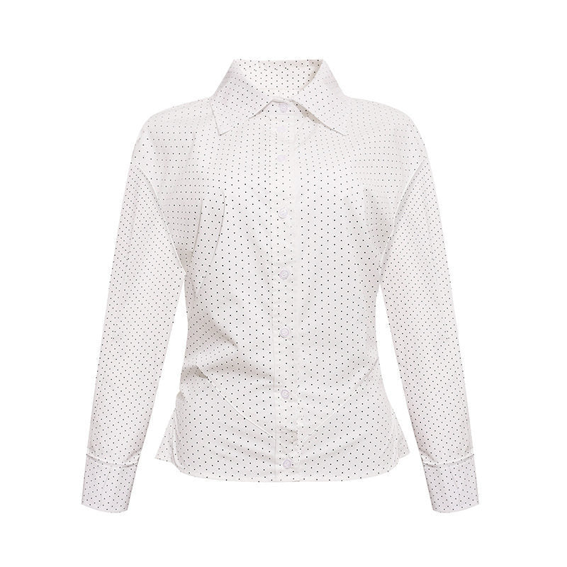 Damen Figurnahes Langarm-Blusenhemd mit Polka-Dot‑Muster und taillierten Abnähern Nord Taschen