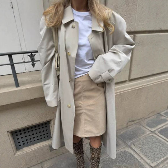 Damen Midilanger Trenchcoat im Cocoon‑Cut mit Bindegürtel und Raglanärmeln Nord Taschen