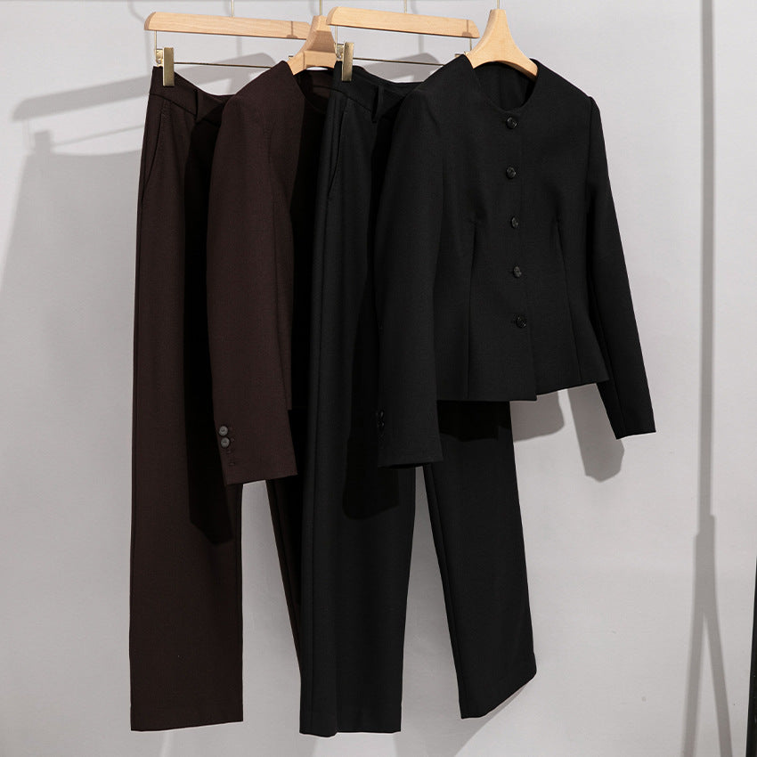 Damen Elegantes Hosenanzug-Set aus feinem Wollmix mit Rundhalsausschnitt Nord Taschen