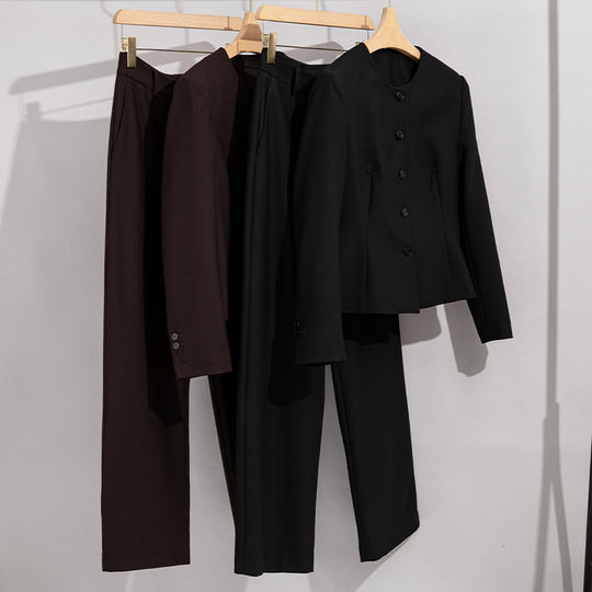 Damen Elegantes Hosenanzug-Set aus feinem Wollmix mit Rundhalsausschnitt Nord Taschen