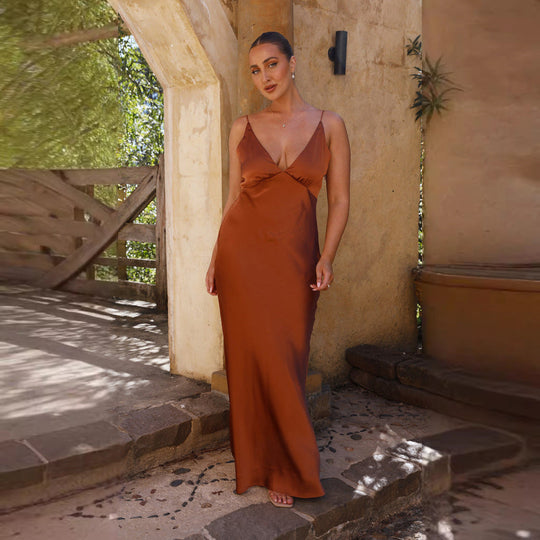 Damen Elegantes und Figurbetontes Abendkleid mit Tiefem V-Ausschnitt und Schmalem Schnitt