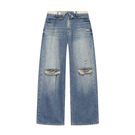Damen Weite Ripped Denim‑Jeans mit Knie‑Löchern und hoher Leibhöhe Nord Taschen