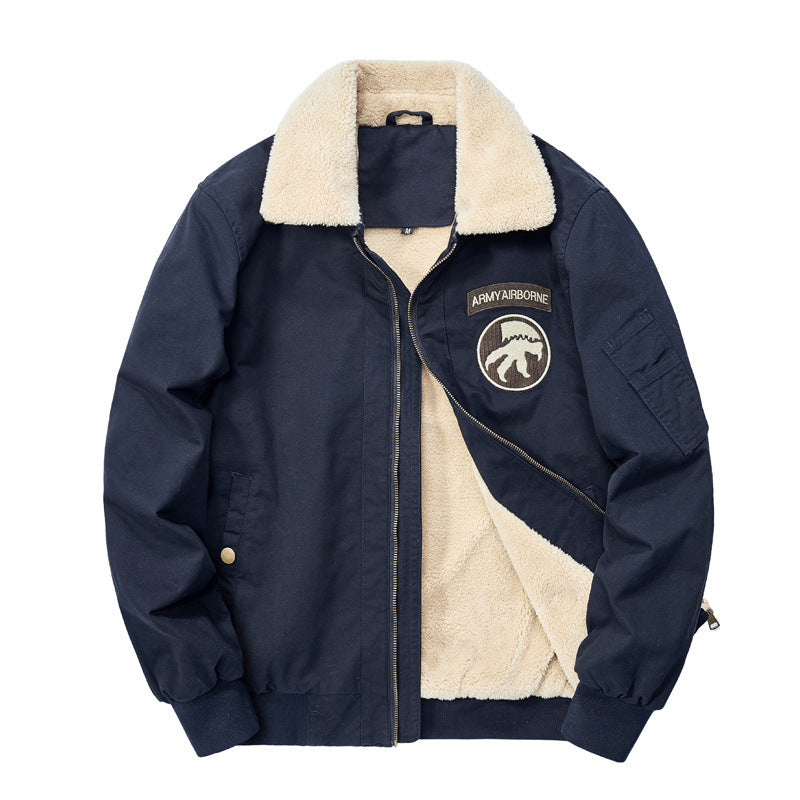 Herren Pilotenblouson mit Teddyfutter, gestickten Patches und Canvasaußenstoff Nord Taschen