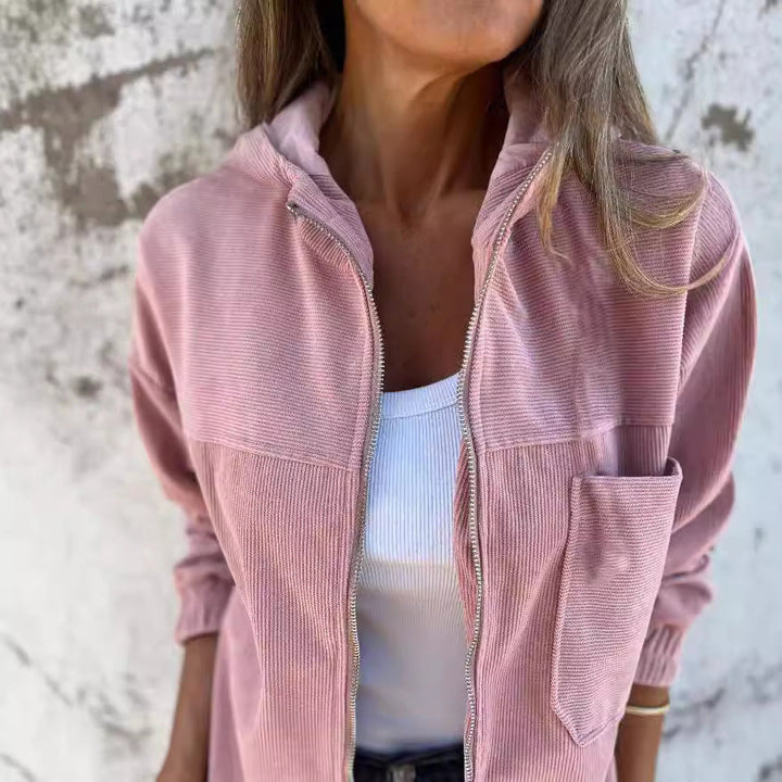 Damen leicht taillierte Cordjacke mit praktischen Taschen