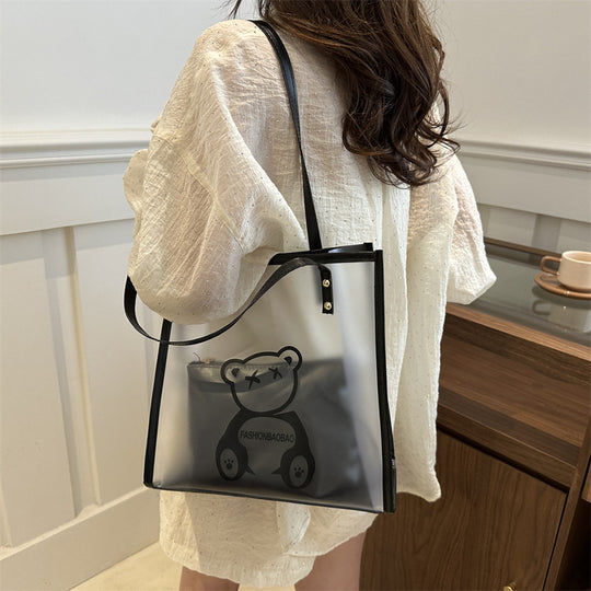 Damen transparente Tragetasche mit auffälligem Bärenmotiv Nord Taschen
