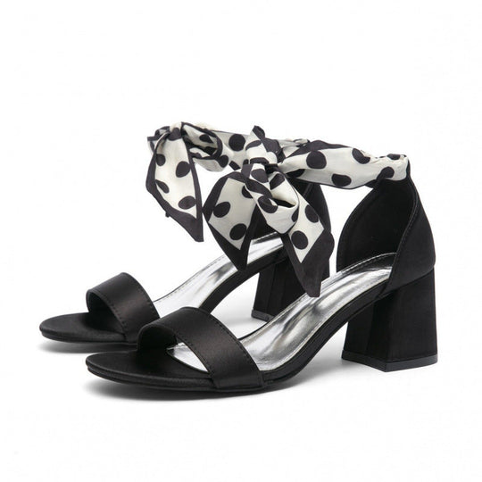 Damen elegante Sandalen mit dekorativem Schleifenband und komfortablem Blockabsatz