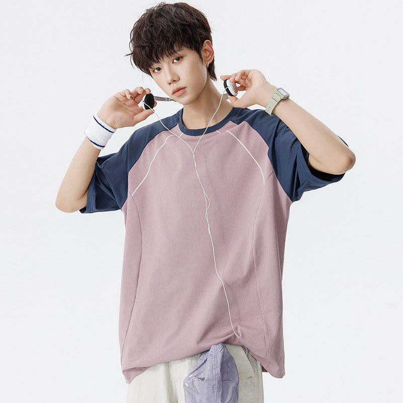 Herren Sportives Oversize Waffelstruktur-Raglan-T-Shirt mit Kontrastärmeln und atmungsaktivem Funktionsjersey Nord Taschen