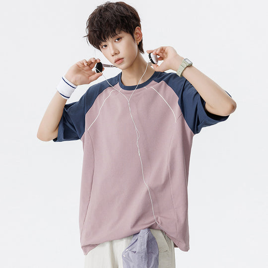 Herren Sportives Oversize Waffelstruktur-Raglan-T-Shirt mit Kontrastärmeln und atmungsaktivem Funktionsjersey Nord Taschen