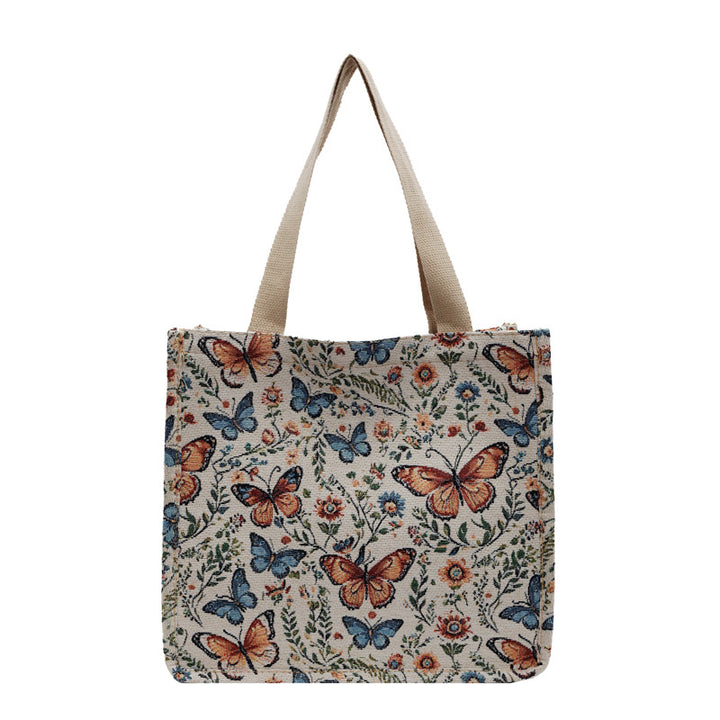 Damen Jute-Shopper mit floralen Schmetterlingsmotiven Nord Taschen