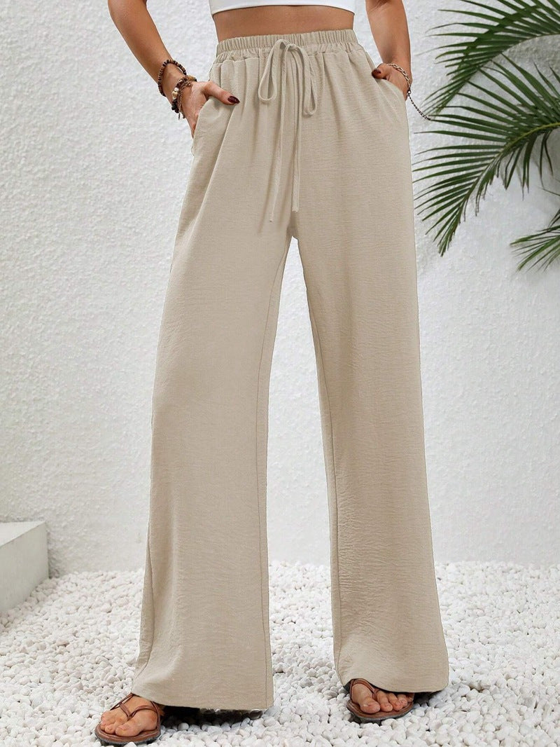 Damen Weite Palazzohose mit hohem Elastikbund, Kordelzug und Eingrifftaschen Nord Taschen