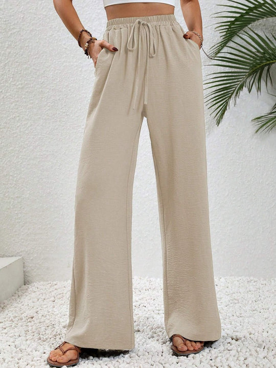 Damen Weite Palazzohose mit hohem Elastikbund, Kordelzug und Eingrifftaschen Nord Taschen
