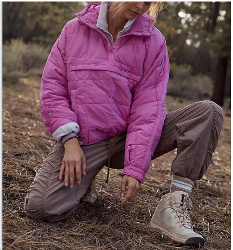 Damen Gefütterter Stepp-Anorak-Pullover mit Kapuze Nord Taschen
