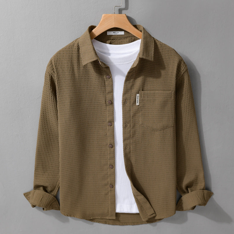 Herren Leichtes Waffelstruktur-Hemd aus Baumwollmix mit Overshirt-Schnitt und Brusttasche Nord Taschen