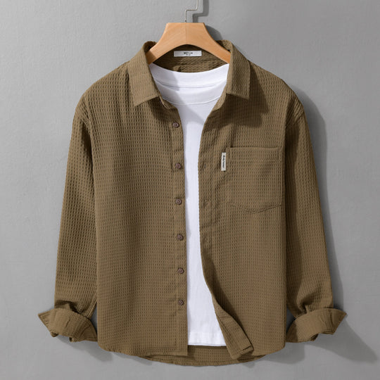 Herren Leichtes Waffelstruktur-Hemd aus Baumwollmix mit Overshirt-Schnitt und Brusttasche Nord Taschen