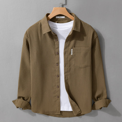 Herren Leichtes Waffelstruktur-Hemd aus Baumwollmix mit Overshirt-Schnitt und Brusttasche Nord Taschen