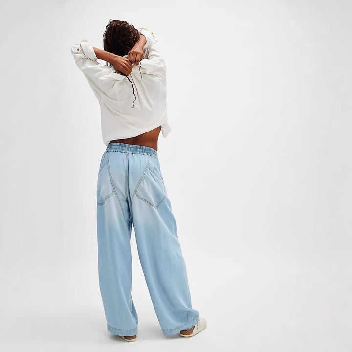Damen weite Lyocell-Hose mit elastischem Kordelbund und großen aufgesetzten Fronttaschen Nord Taschen