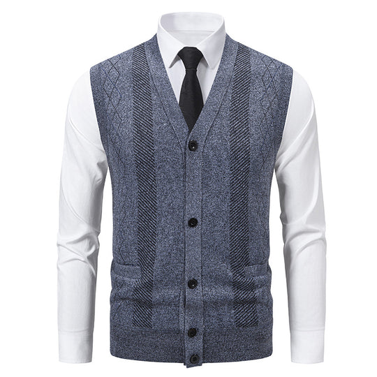 Herren Taillierte Feinstrick‑Weste mit V‑Ausschnitt, Knopfleiste und Eingrifftaschen Nord Taschen
