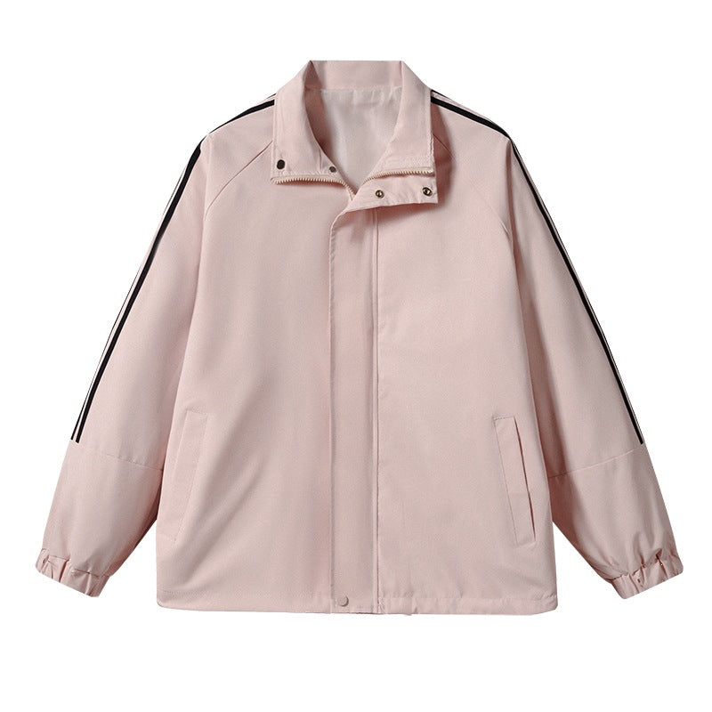 Herren Leichte Retro-Track-Übergangsjacke mit Stehkragen und Ärmelstreifen Nord Taschen