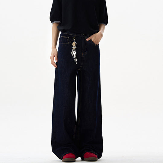 Damen Fließende Oversize-Denim-Palazzohose mit hohem Bund und langen Saumfalten Nord Taschen