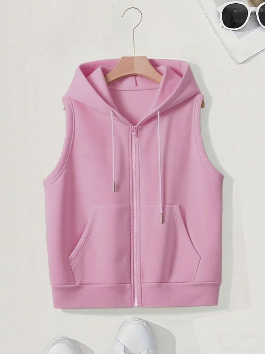Damen Ärmellose Zip‑Hoodie‑Weste aus weichem Sweat mit Kängurutaschen Nord Taschen