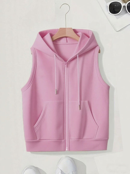 Damen Ärmellose Zip‑Hoodie‑Weste aus weichem Sweat mit Kängurutaschen Nord Taschen