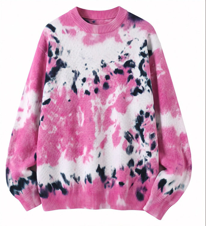 Herren Oversized Batik-Pullover mit Rundhalsausschnitt und Rippbündchen Nord Taschen