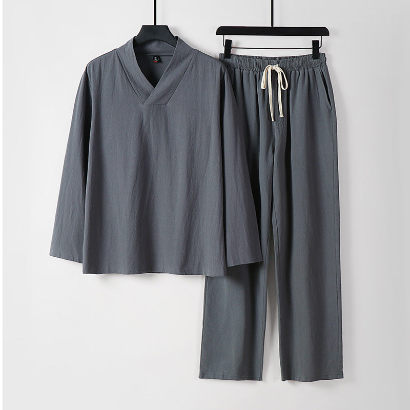 Unisex Zen-inspiriertes Leichtes Loungewear-Set mit V-Ausschnitt-Shirt und Elastischer Kordelbund-Hose Nord Taschen