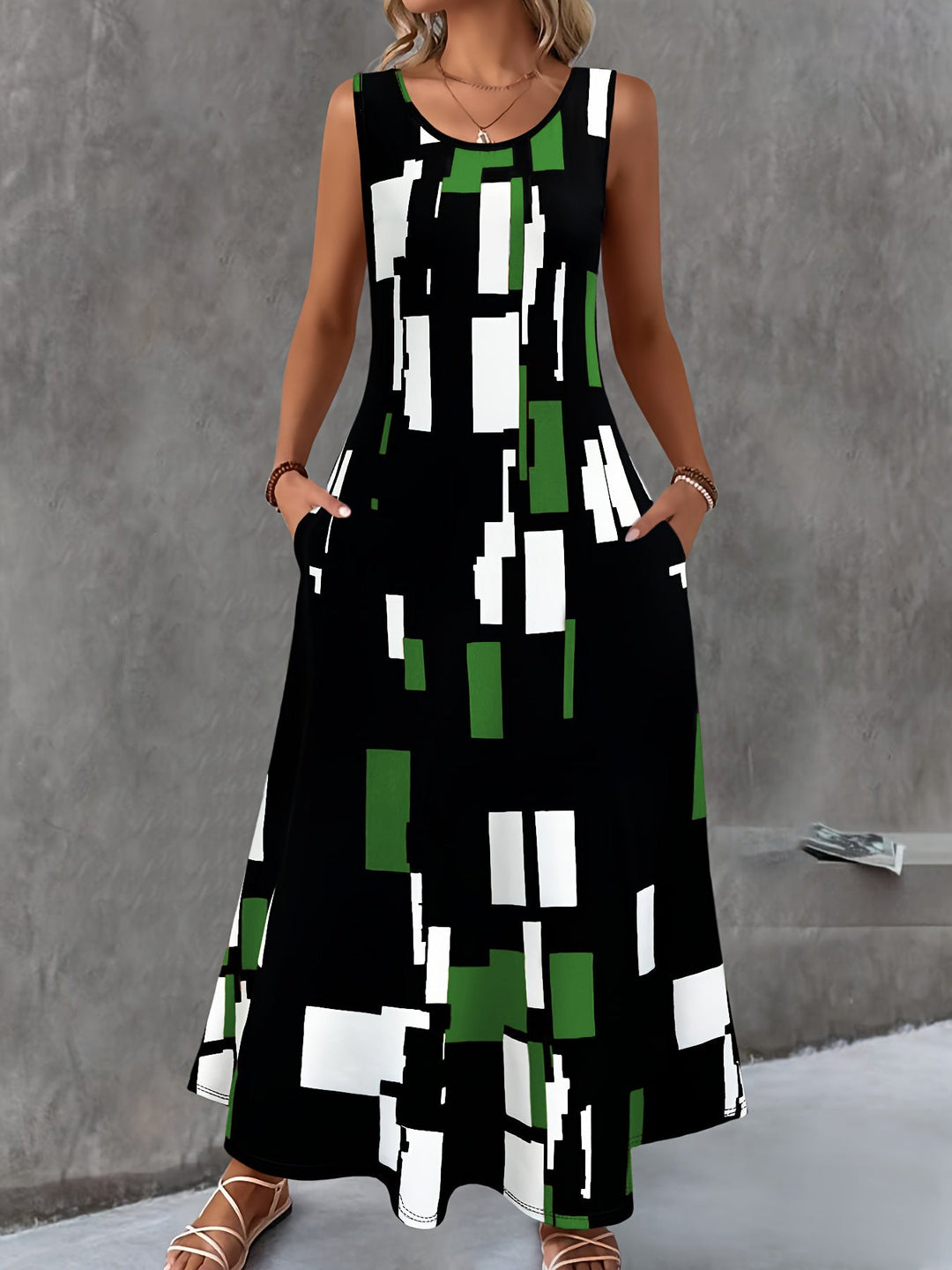 Damen Maxikleid mit buntem Grafikdesign