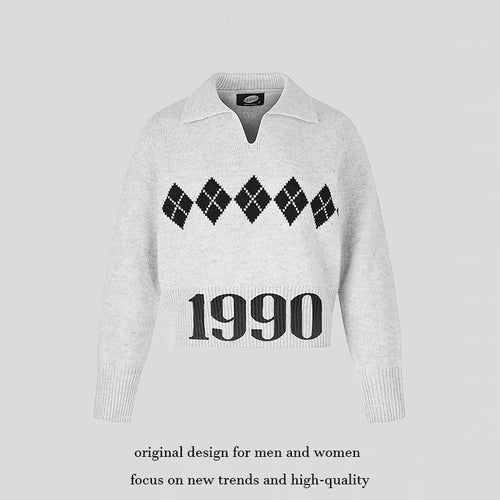 Damen Cropped Strickpullover mit Polokragen, Rippbund und Argyle‑Motiv Nord Taschen