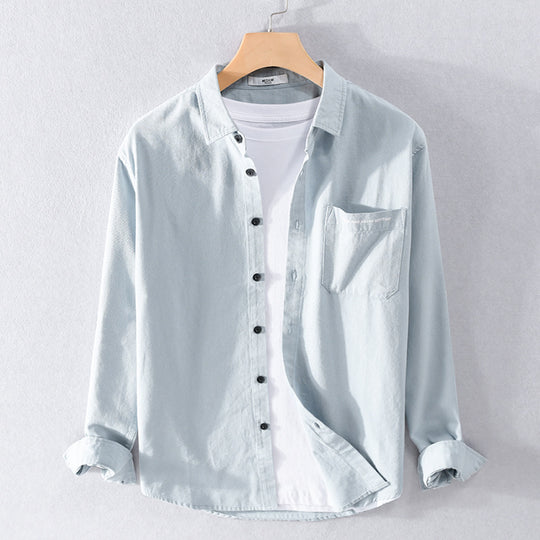 Herren Leichtes Baumwoll-Langarmhemd im Overshirt‑Stil mit Pattentasche und kontrastreichen Knöpfen Nord Taschen