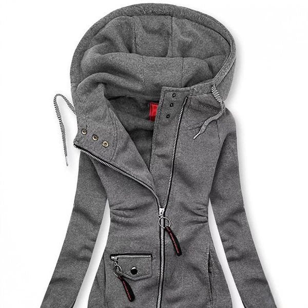 Damen Lange Kapuzenjacke mit asymmetrischem Reißverschluss und Zip‑Tasche Nord Taschen