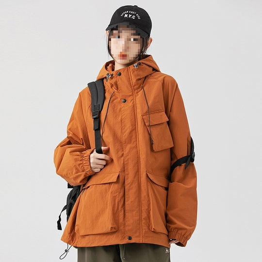 Damen Oversize Utility-Übergangsjacke mit Kapuze, Mehrfach-Taschen & Kordelzug Nord Taschen