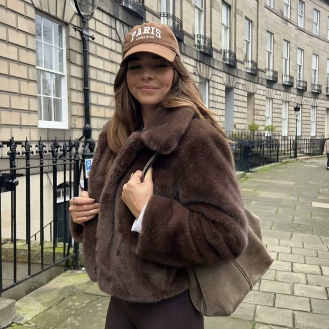 Damen Cropped Kunstfell‑Blouson mit Umlegekragen und weichem Teddy‑Fauxfur Nord Taschen