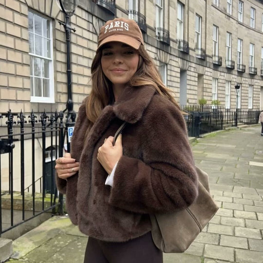 Damen Cropped Kunstfell‑Blouson mit Umlegekragen und weichem Teddy‑Fauxfur Nord Taschen