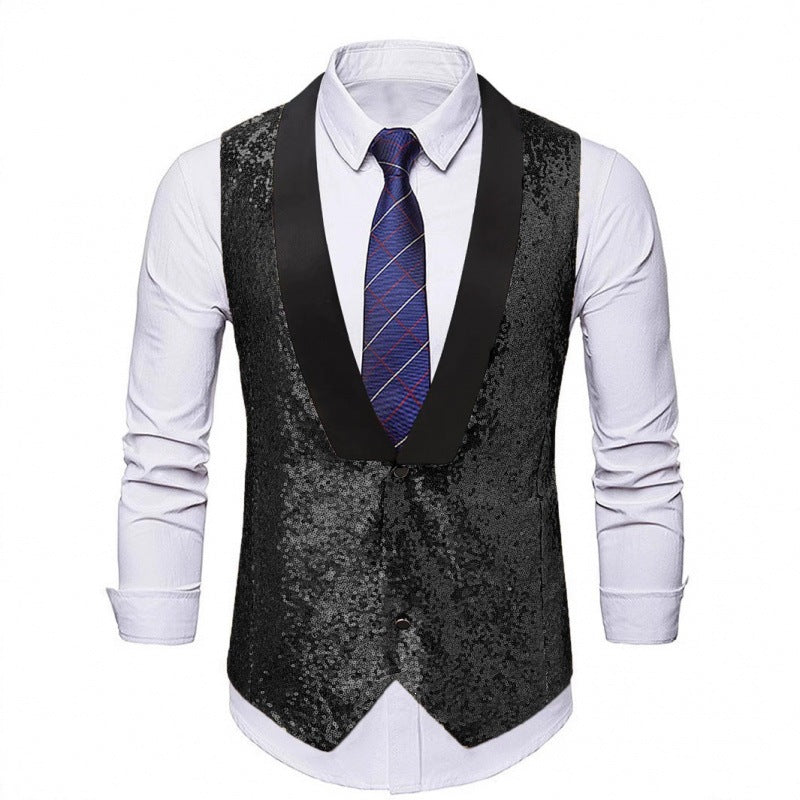 Herren Glamourweste mit Pailletten, Schalkragen und tailliertem Schnitt Nord Taschen