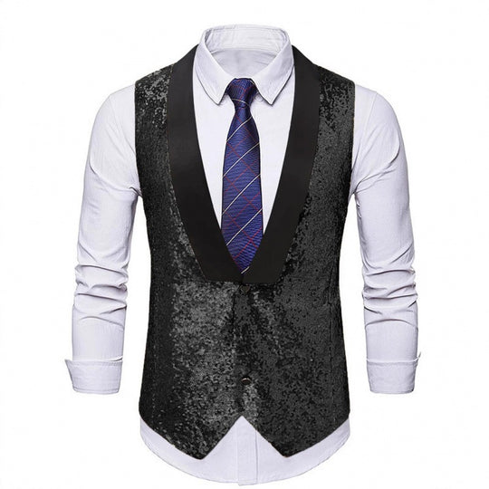Herren Glamourweste mit Pailletten, Schalkragen und tailliertem Schnitt Nord Taschen