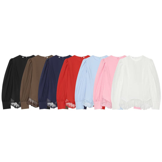 Damen Bluse mit Volumenärmeln und Spitzenbesatz Nord Taschen