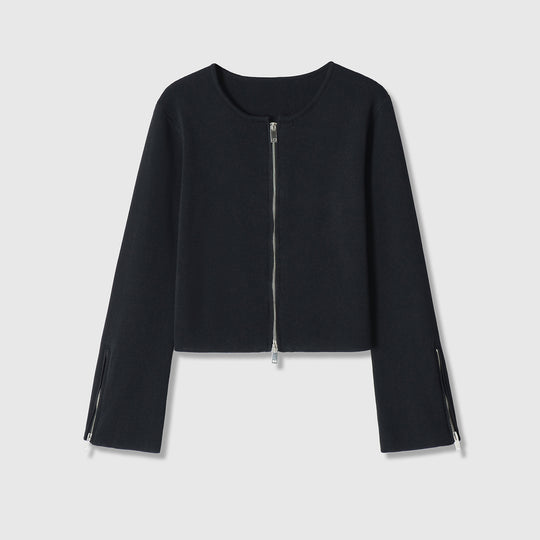 Damen Kurzgeschnittene Feinstrick-Jacke mit Zwei-Wege-Reißverschluss und Ärmelzipper Nord Taschen