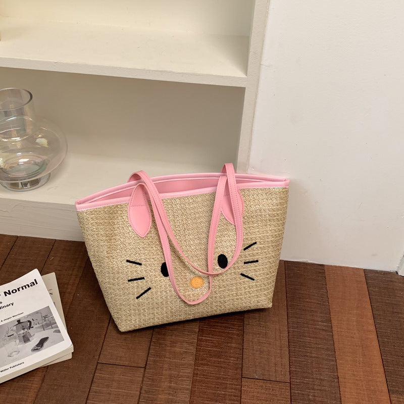 Damen stilvolle Basttasche mit süßem Tiermotiv Nord Taschen