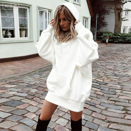 Damen Oversize Kapuzenkleid mit Kängurutasche Nord Taschen