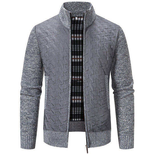 Herren gesteppte Strick‑Hybridjacke mit Stehkragen, durchgehendem Reißverschluss und kariertem Futter Nord Taschen