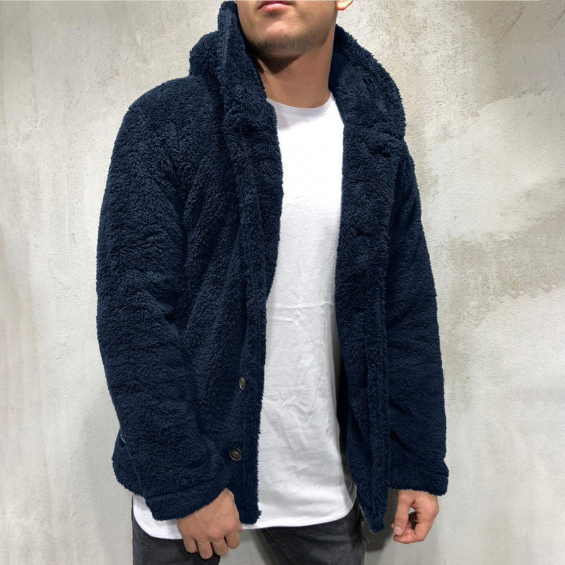 Herren Kapuzen-Teddyjacke im Oversize-Sherpa-Stil mit Knopfleiste Nord Taschen